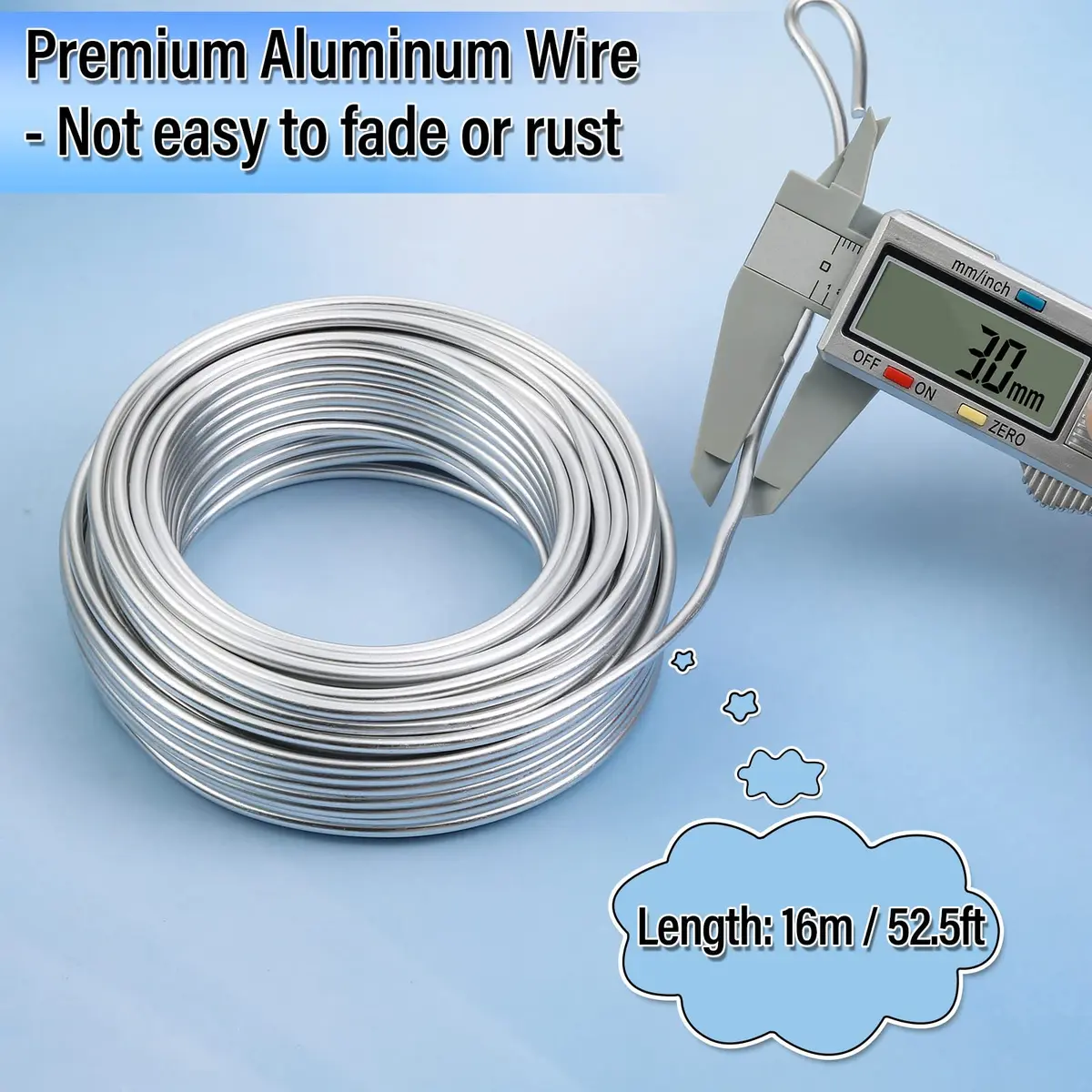 Cruzix 3mm Aluminum Craft Wire 16m (52.5 Ft) Silver | Bendable Metal for Sculpting, Jewelry, Bonsai - view 3
