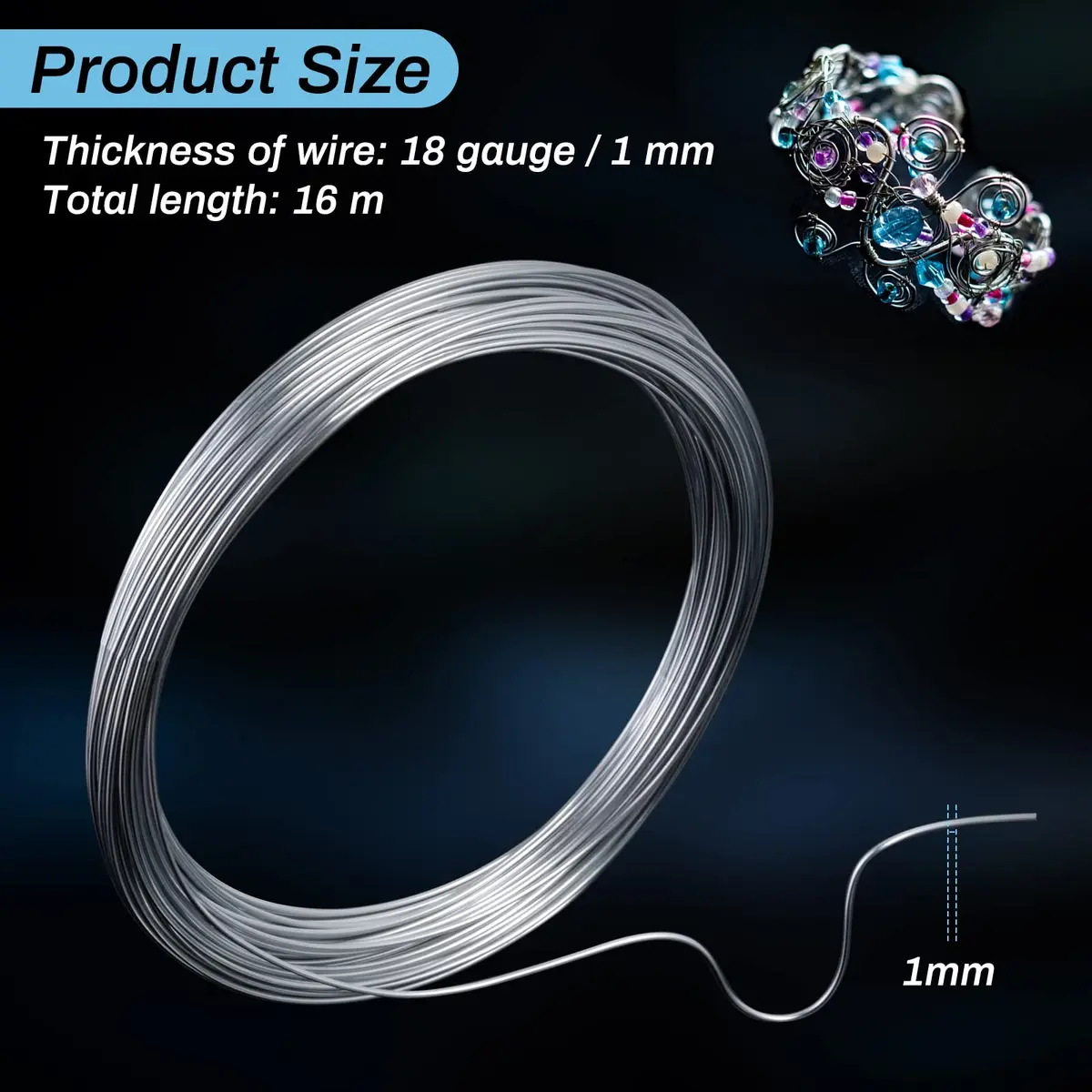 Cruzix 18 Gauge Aluminum Craft Wire 1mm (52.5 Ft / 16m) Silver | Bendable & Tarnish Resistant for Jewelry Making - view 3