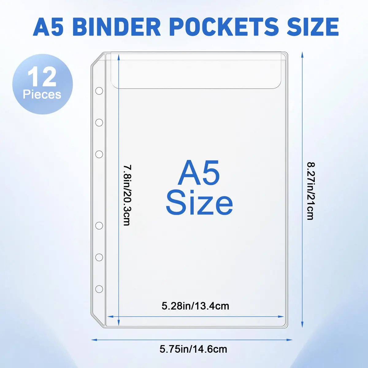 Antner A5 Binder Pockets No Zipper 6-Hole | Clear PVC, 12 Pack for Saving Challenge (70-120 chars) - view 2