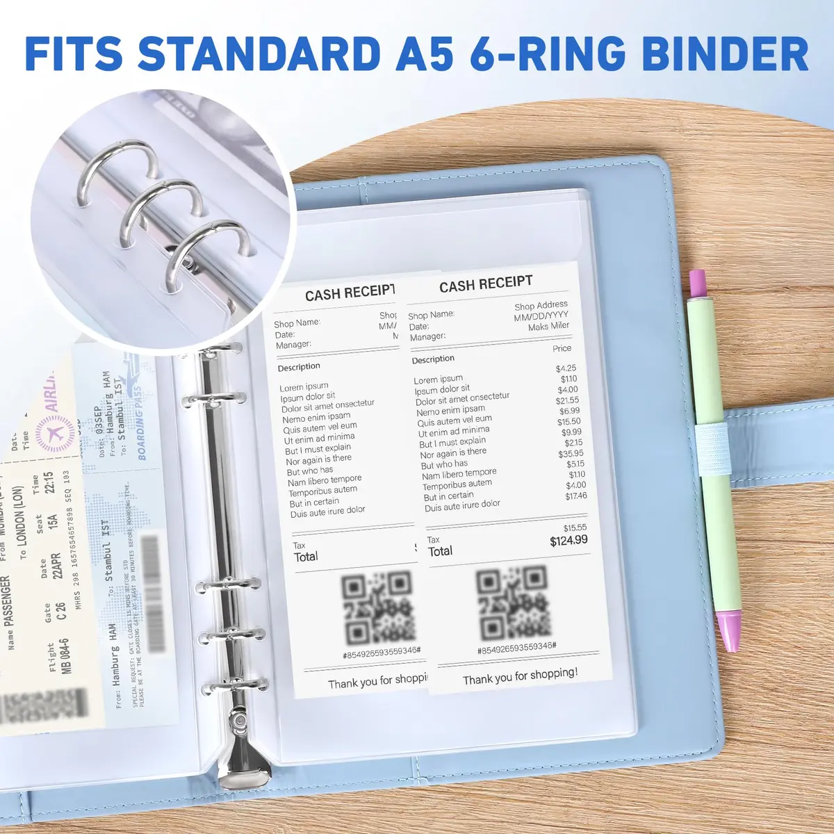 Antner A5 Binder Pockets No Zipper 6-Hole | Clear PVC, 12 Pack for Saving Challenge (70-120 chars) - view 4