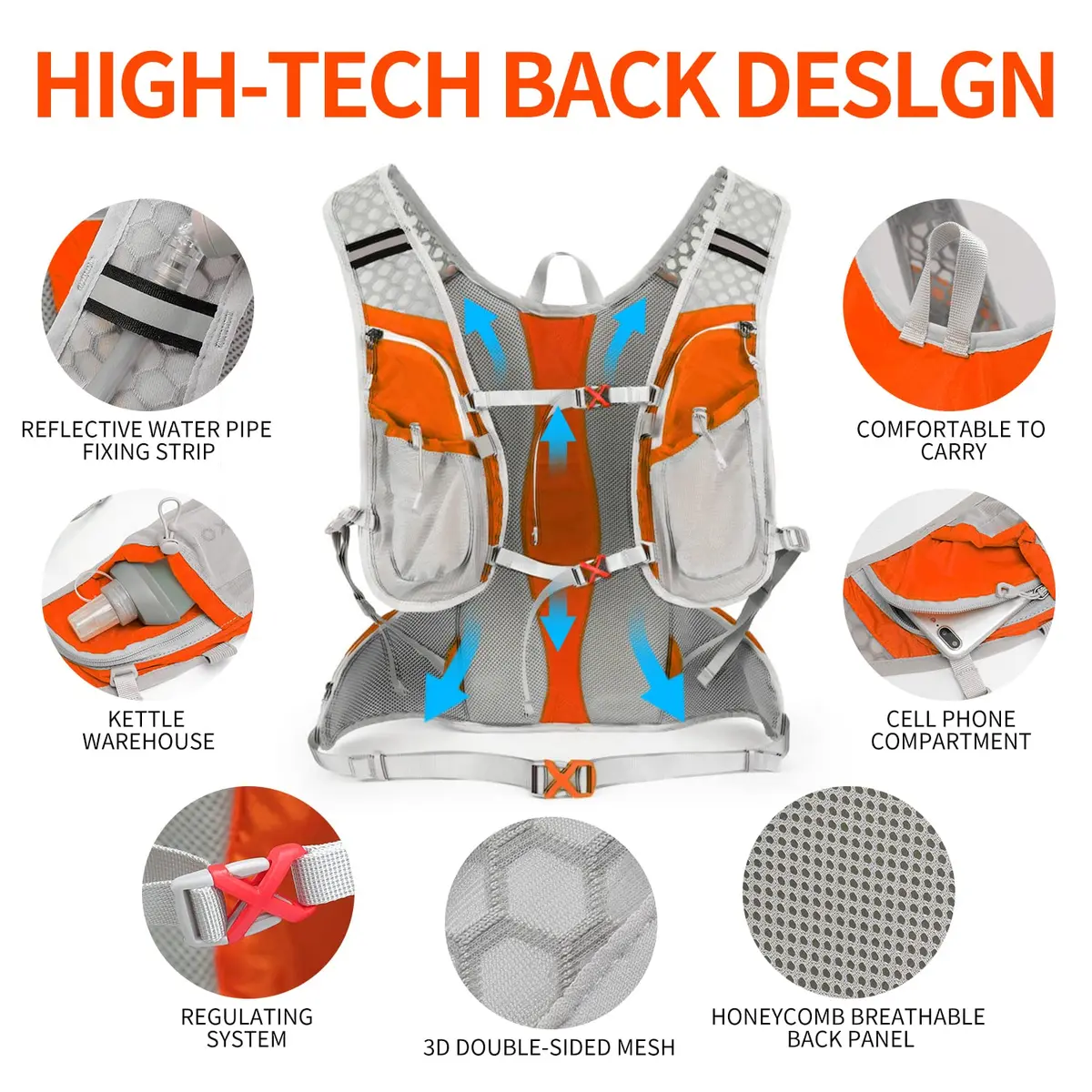 IX INOXTO Hydration Pack Backpack 12L Light Orange | Water-Resistant, Lightweight, Durable - view 3