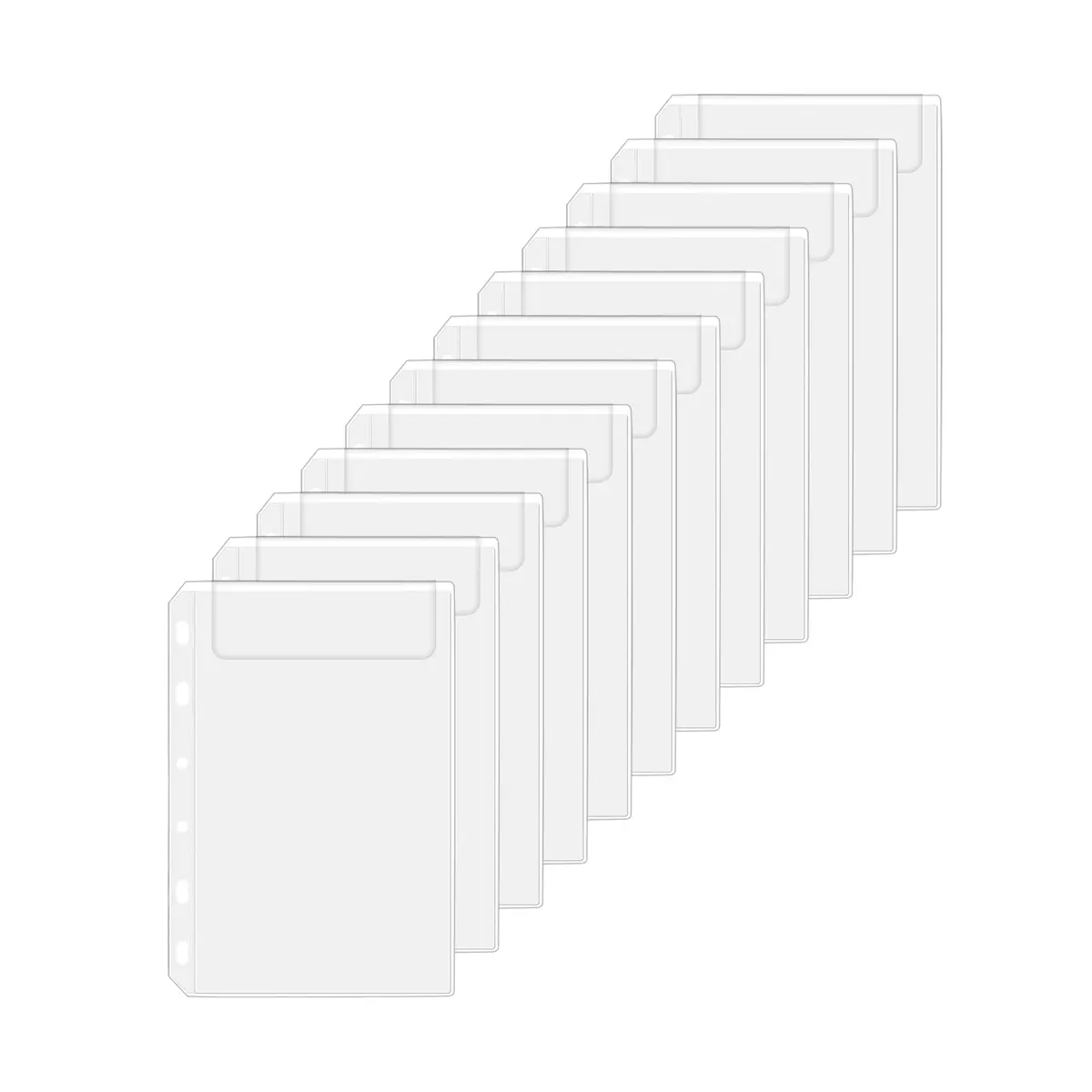 Antner 12PCS A7 Mini Binder Pockets 6-Hole No Zipper Budget Cash Envelopes for A7 6 Ring Binder Wallet, Clear Zipless Cash Stuffing Envelopes - main product image