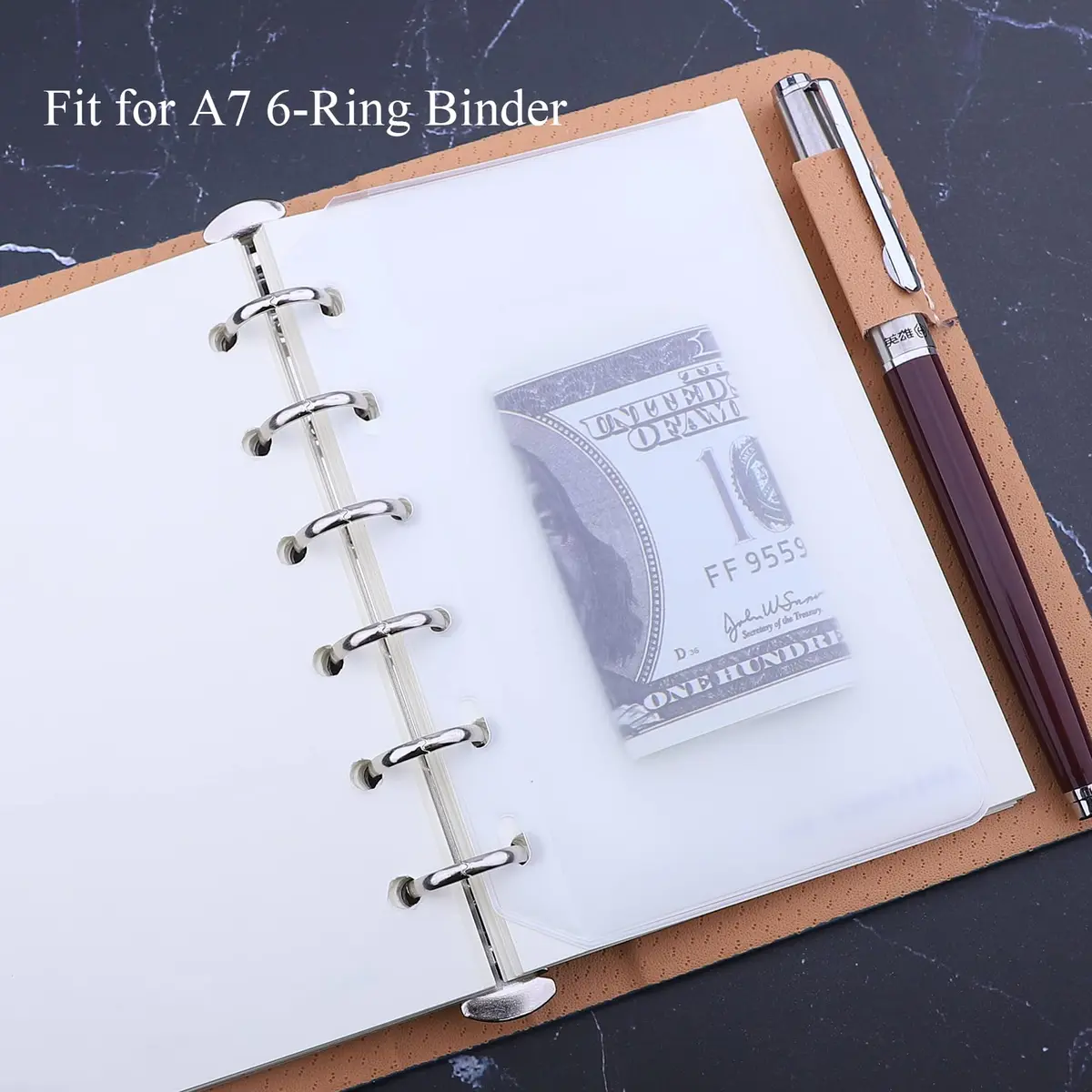 Antner 12PCS A7 Mini Binder Pockets 6-Hole No Zipper Budget Cash Envelopes for A7 6 Ring Binder Wallet, Clear Zipless Cash Stuffing Envelopes - view 2