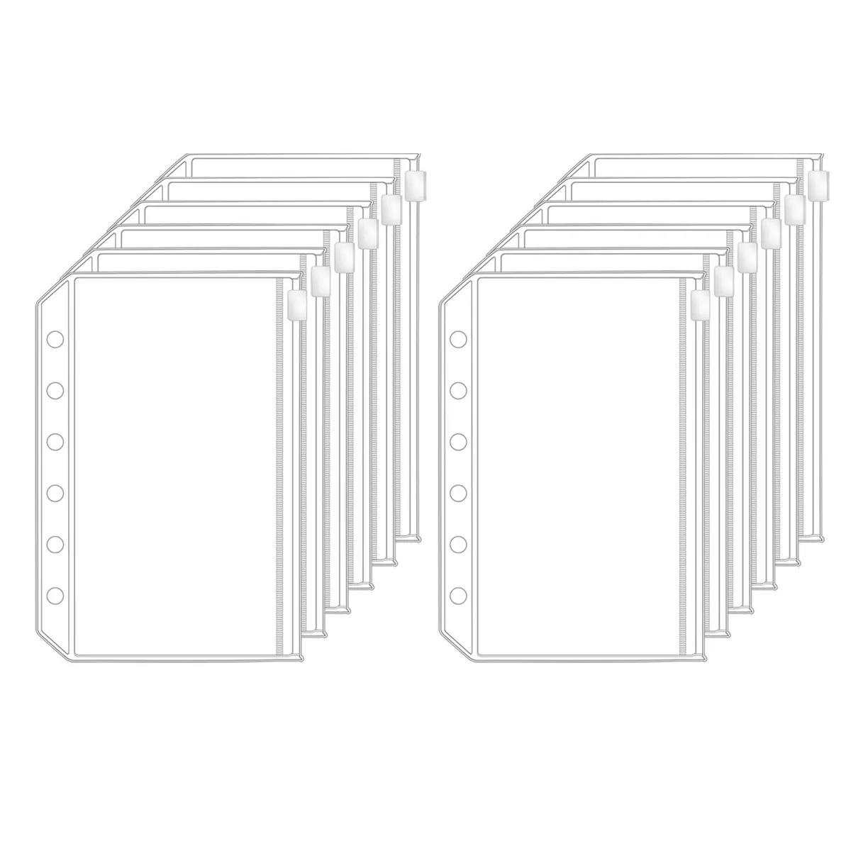 Antner A7 Mini Binder Pockets with Zipper, 6 Holes, 13.3cm x 8.7cm (5.24" x 3.43") | Pack of 12 Clear PVC Pouches for Budgeting & Organization - main product image