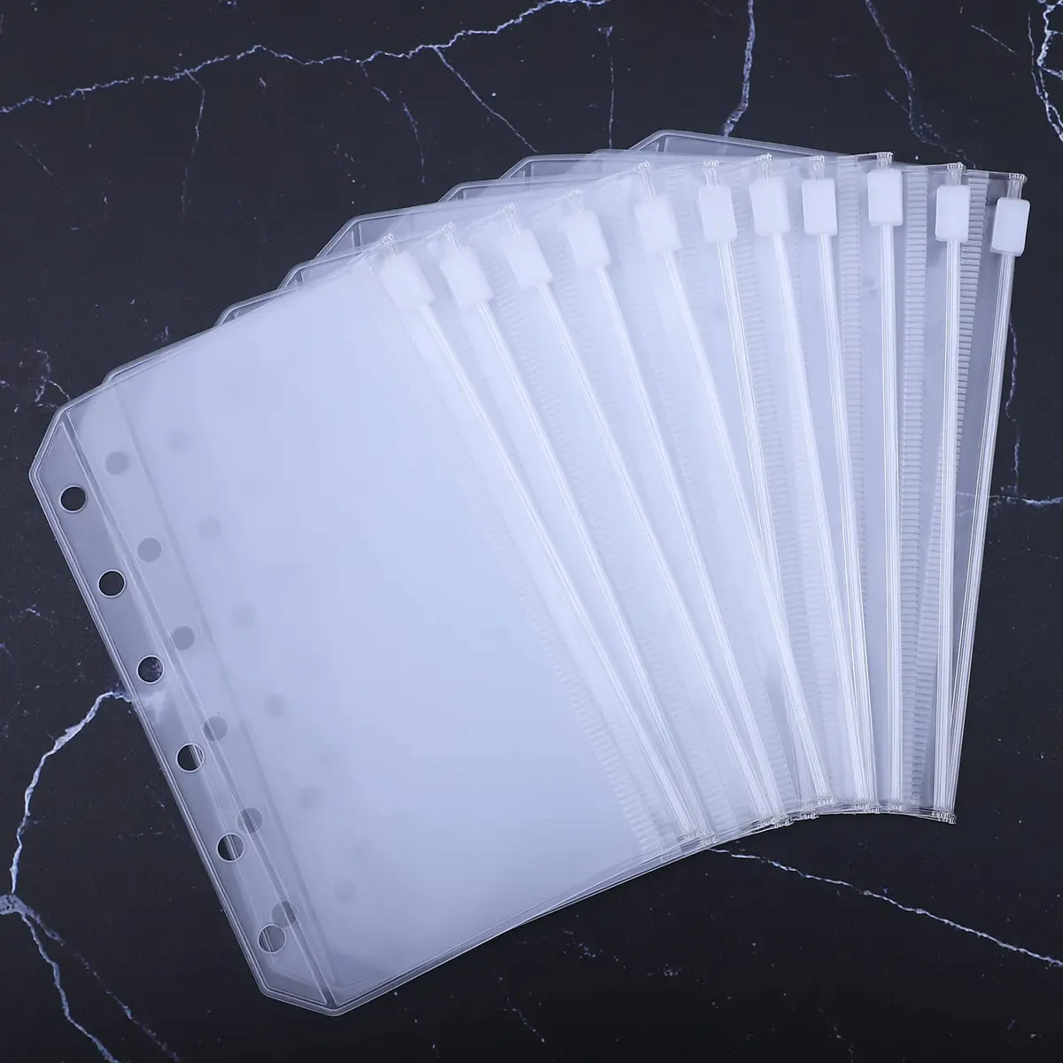 Antner A7 Mini Binder Pockets with Zipper, 6 Holes, 13.3cm x 8.7cm (5.24" x 3.43") | Pack of 12 Clear PVC Pouches for Budgeting & Organization - view 7