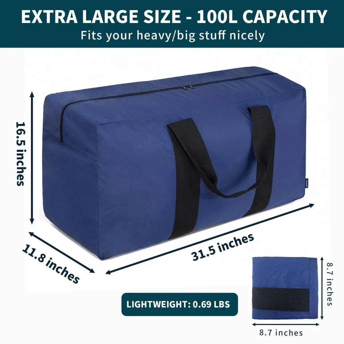 Vorspack Extra Large Duffle Bag 100L (80cm x 42cm x 30cm) | Heavy Duty Travel Gear Bag - view 2