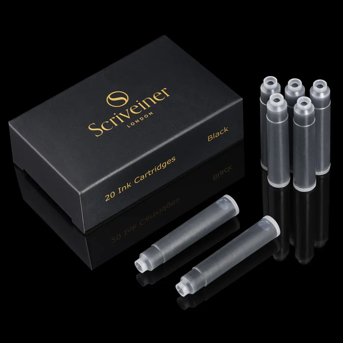 Scriveiner Black International Standard Fountain Pen Ink Cartridges, 20-Pack | Made in England - main product image