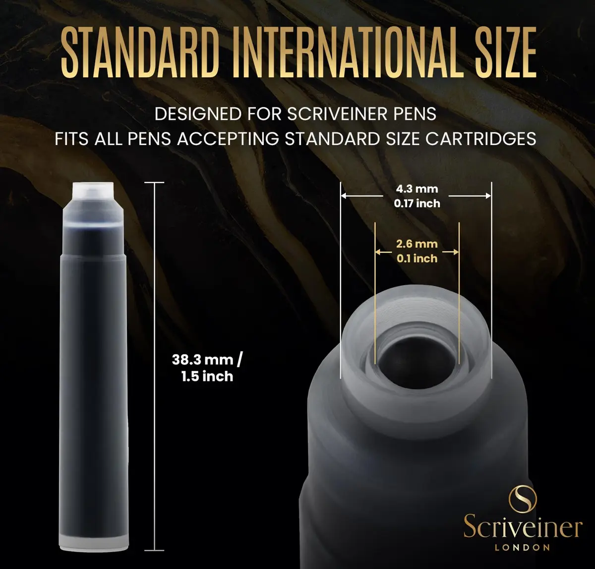 Scriveiner Black International Standard Fountain Pen Ink Cartridges, 20-Pack | Made in England - view 2