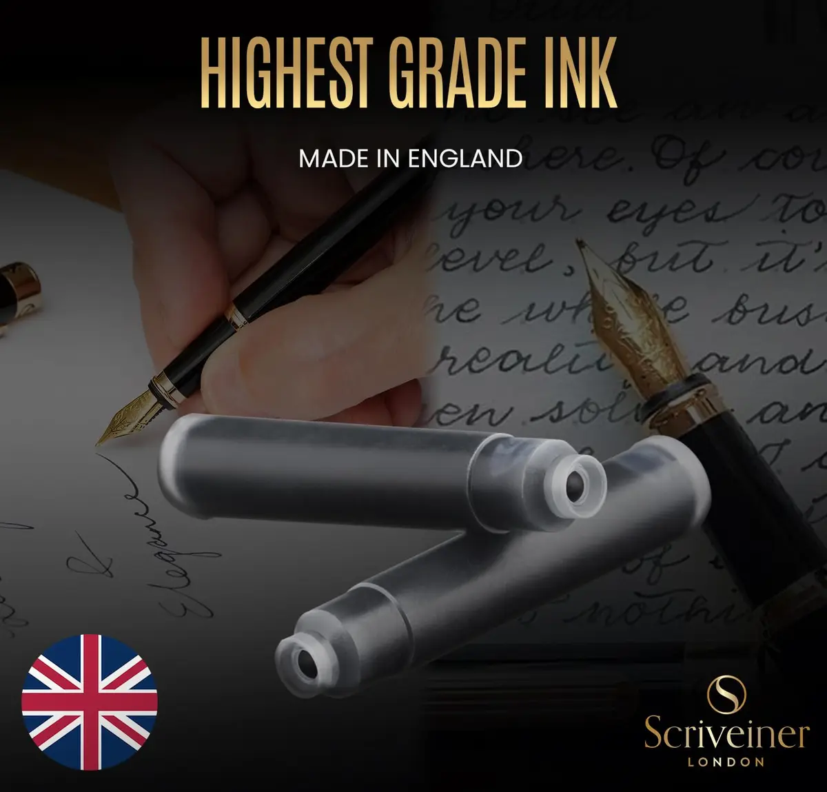 Scriveiner Black International Standard Fountain Pen Ink Cartridges, 20-Pack | Made in England - view 3