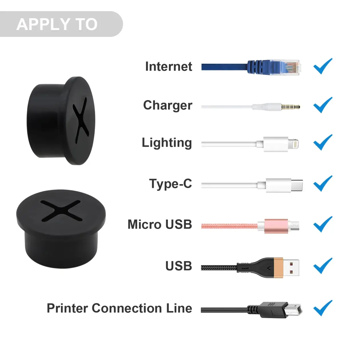 KITANIS 3/4 Inch (20mm) Black Rubber Desk Grommet | Flexible Silicone Cable Cord Grommet | 12-Pack - view 6