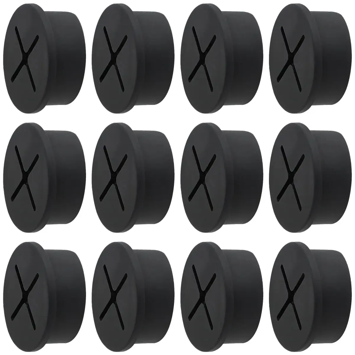 KITANIS Flexible Rubber Desk Grommets 1 Inch (25mm) Black Silicone, 12-Pack | Organize Cables for Desks & Furniture - main product image
