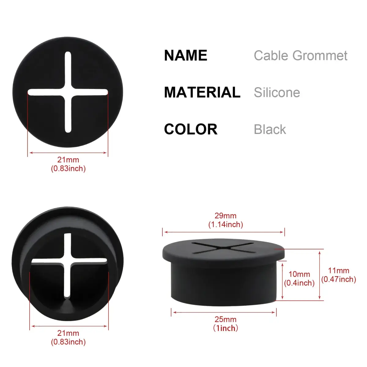KITANIS Flexible Rubber Desk Grommets 1 Inch (25mm) Black Silicone, 12-Pack | Organize Cables for Desks & Furniture - view 2