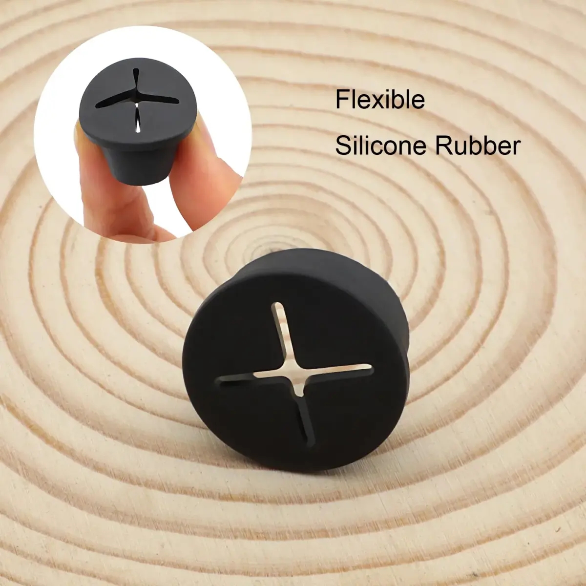 KITANIS Flexible Rubber Desk Grommets 1 Inch (25mm) Black Silicone, 12-Pack | Organize Cables for Desks & Furniture - view 3
