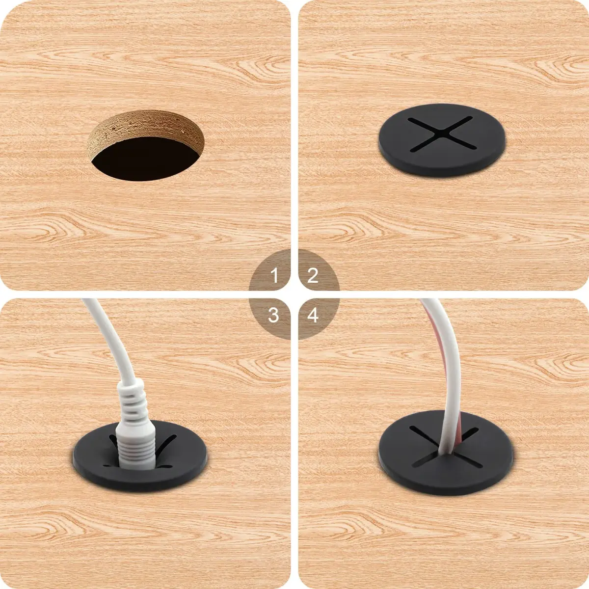 KITANIS Flexible Rubber Desk Grommets 1 Inch (25mm) Black Silicone, 12-Pack | Organize Cables for Desks & Furniture - view 4