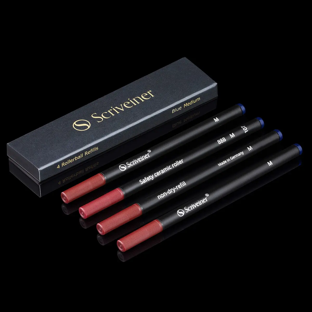 Scriveiner Blue Medium Rollerball Pen Refills (4-Pack, 0.7mm Tip) | Smooth Liquid Ink, Made in Germany - main product image