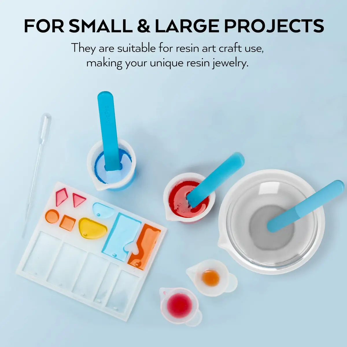 Nicpro Large Silicone Resin Measuring Cups Tool Kit 600ml & 100ml | Reusable Epoxy Resin Mixing Tools for Jewelry Making - view 6