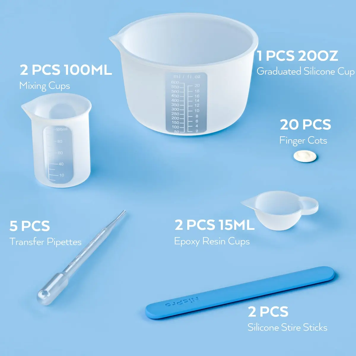 Nicpro Large Silicone Resin Measuring Cups Tool Kit 600ml & 100ml | Reusable Epoxy Resin Mixing Tools for Jewelry Making - view 2