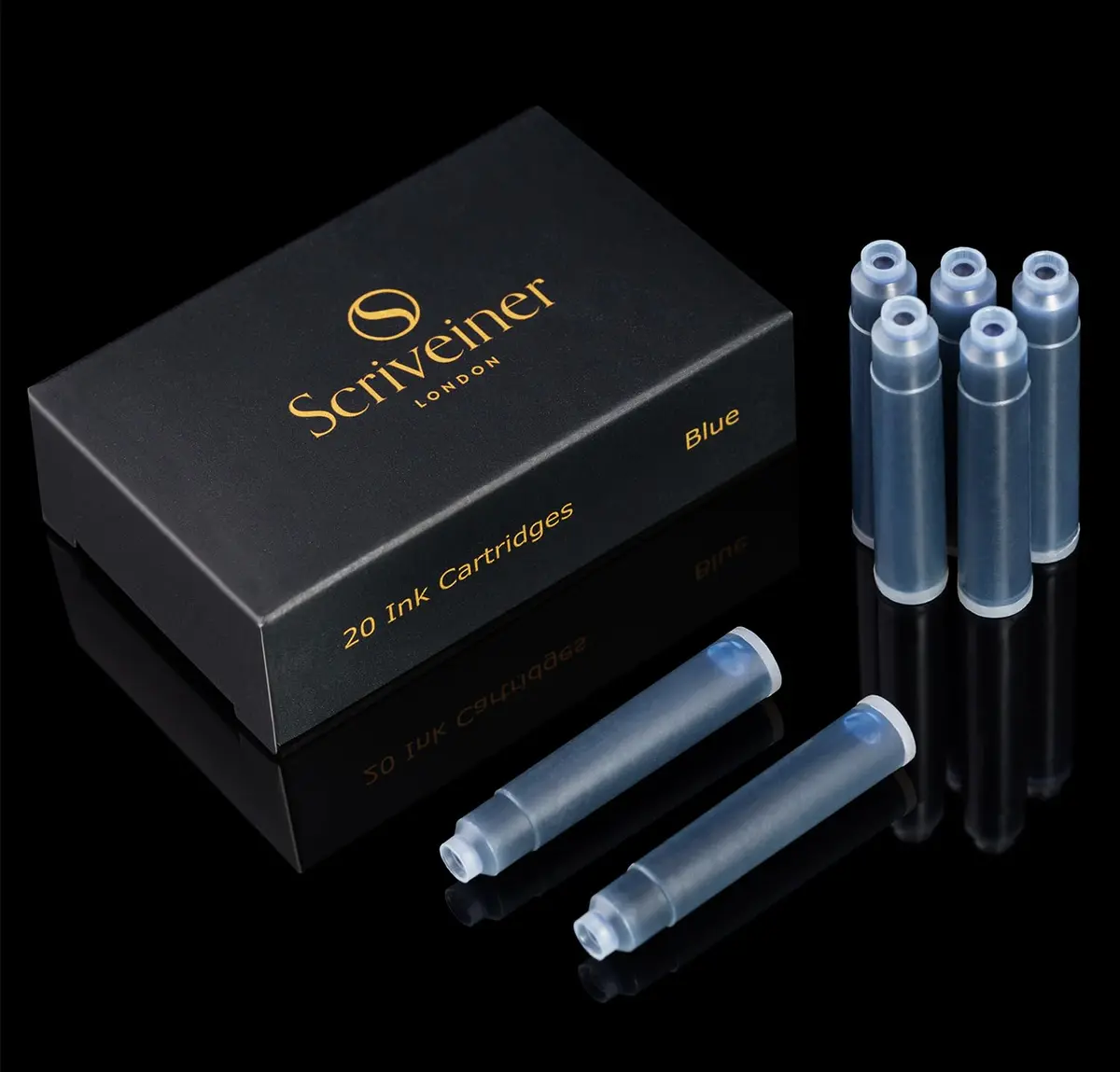 Scriveiner Fountain Pen Ink Cartridges Blue International Standard 20-Pack | Smooth Ink Flow - main product image