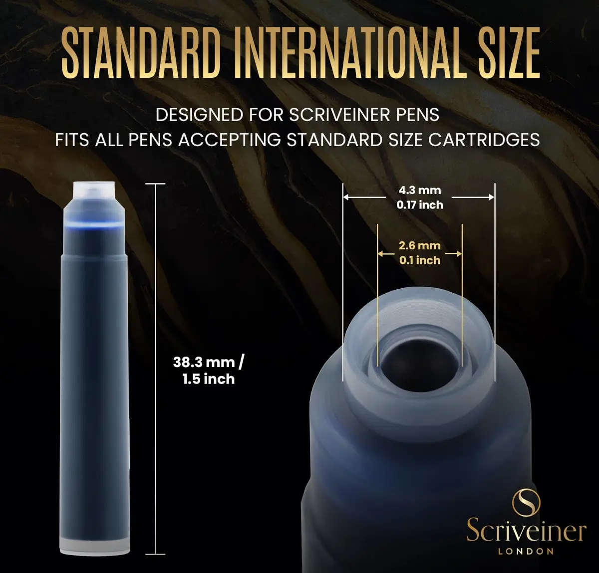 Scriveiner Fountain Pen Ink Cartridges Blue International Standard 20-Pack | Smooth Ink Flow - view 2
