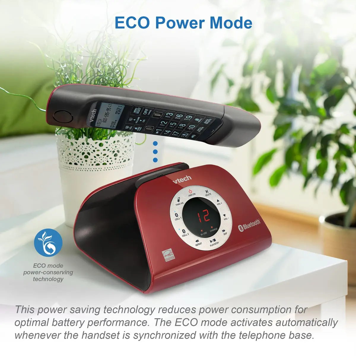 VTech VS122-16 Retro-Design Cordless Phone with Bluetooth Connect to Cell, Call Blocker, Answering System, Full-Duplex Speakerphone, Red - view 8