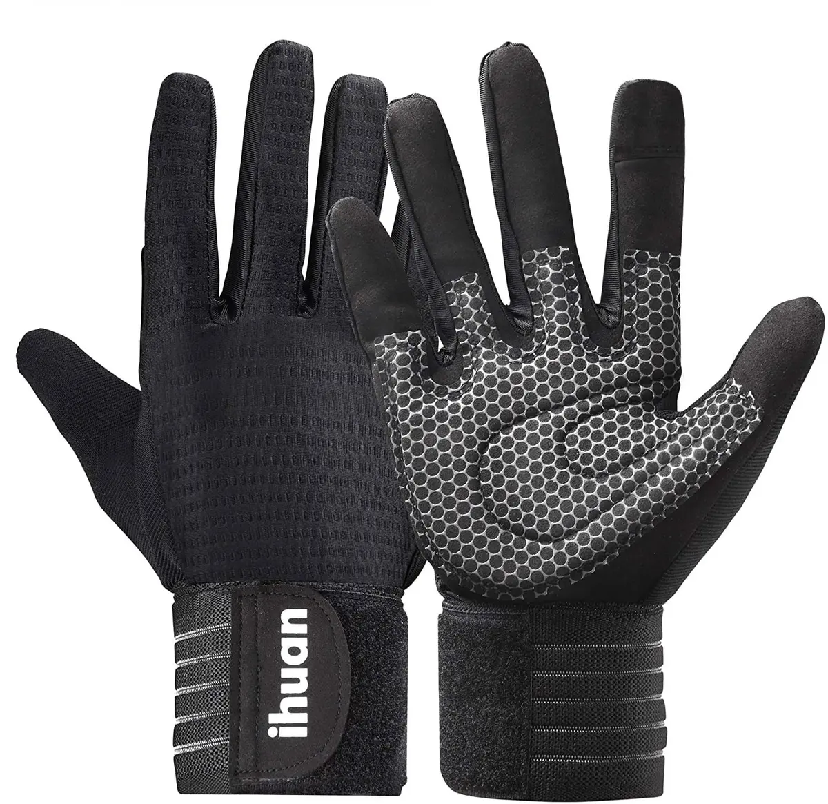 ihuan Full Finger Weight Lifting Gym Gloves with Wrist Support | Full Palm Protection for Men & Women - main product image