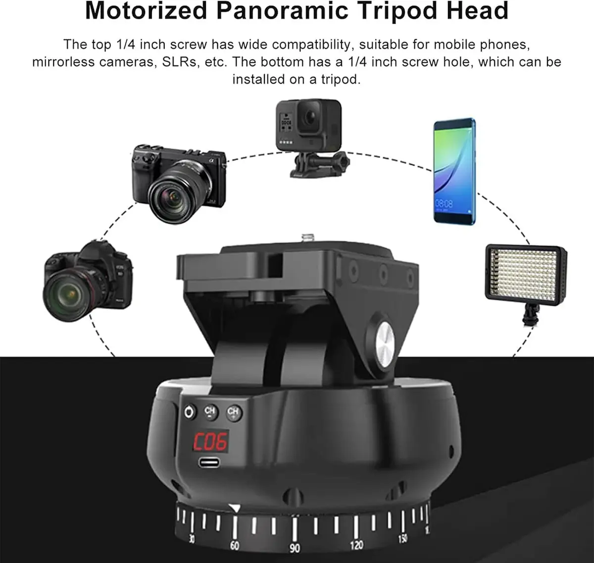 Byged Motorized Pan Tilt Head | 360° Rotation, ±35° Tilt, 100m Control, 9 Gears Speed, Smartphone & Camera Support - view 5