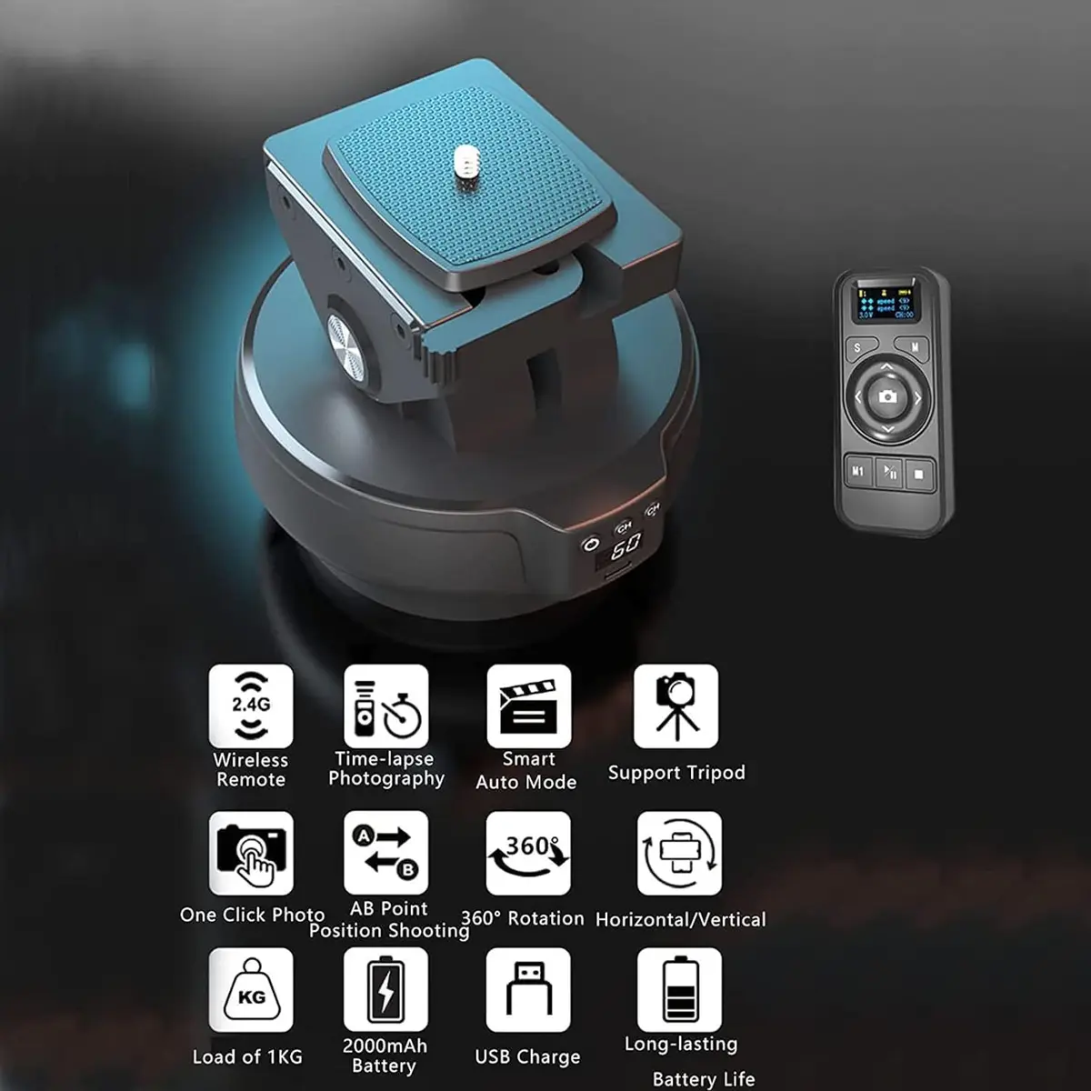 Byged Motorized Pan Tilt Head | 360° Rotation, ±35° Tilt, 100m Control, 9 Gears Speed, Smartphone & Camera Support - view 2