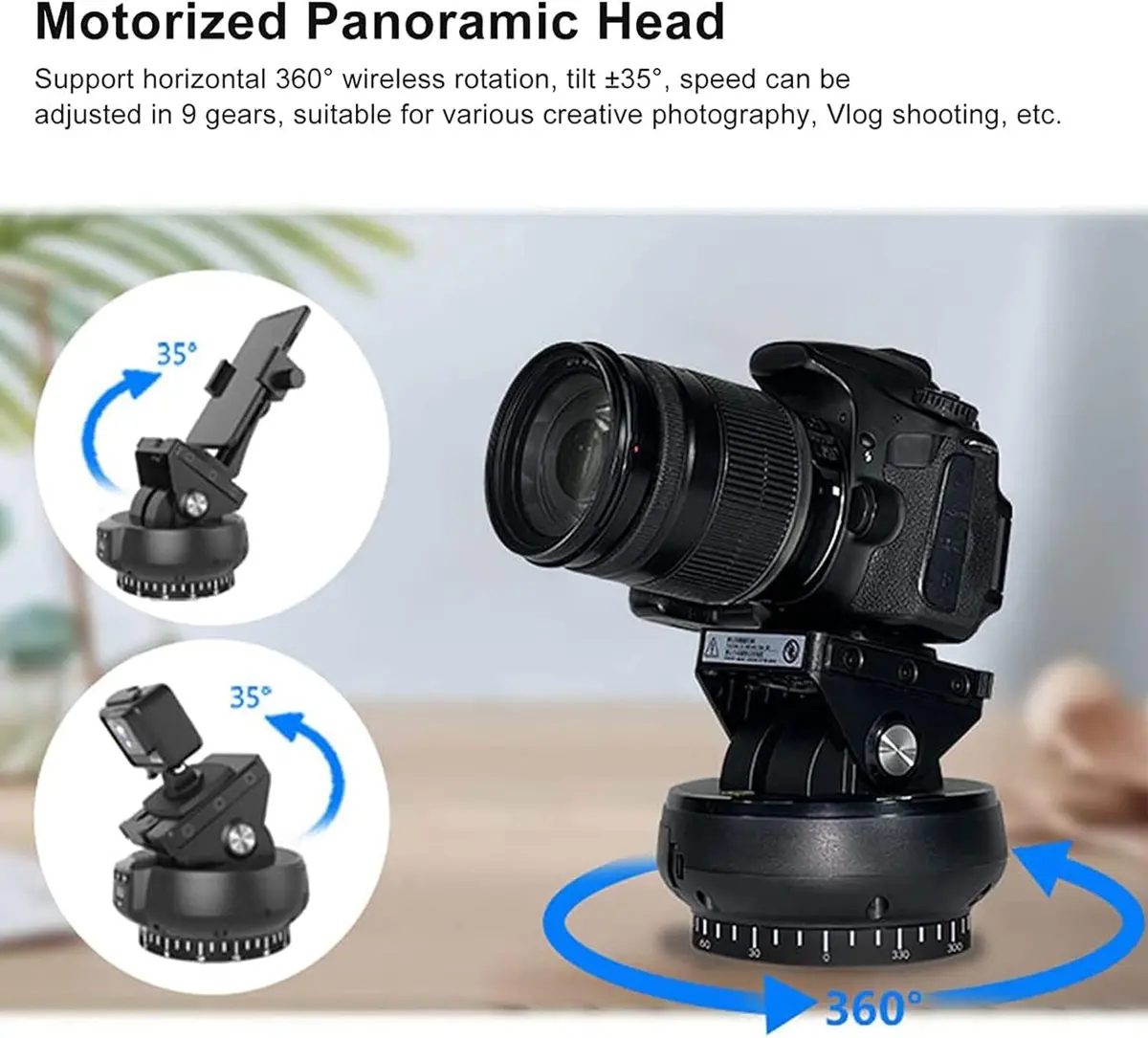 Byged Motorized Pan Tilt Head | 360° Rotation, ±35° Tilt, 100m Control, 9 Gears Speed, Smartphone & Camera Support - view 3