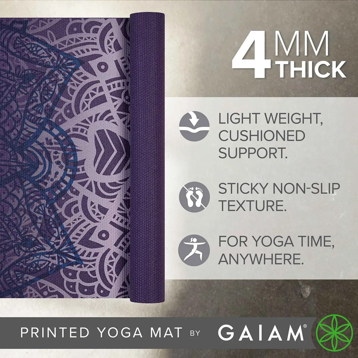 Gaiam Yoga Mat Classic Print, 4mm Non-Slip Mat (Pink Marrakesh) | Lightweight, Non-Slip, Eco-Friendly - view 2
