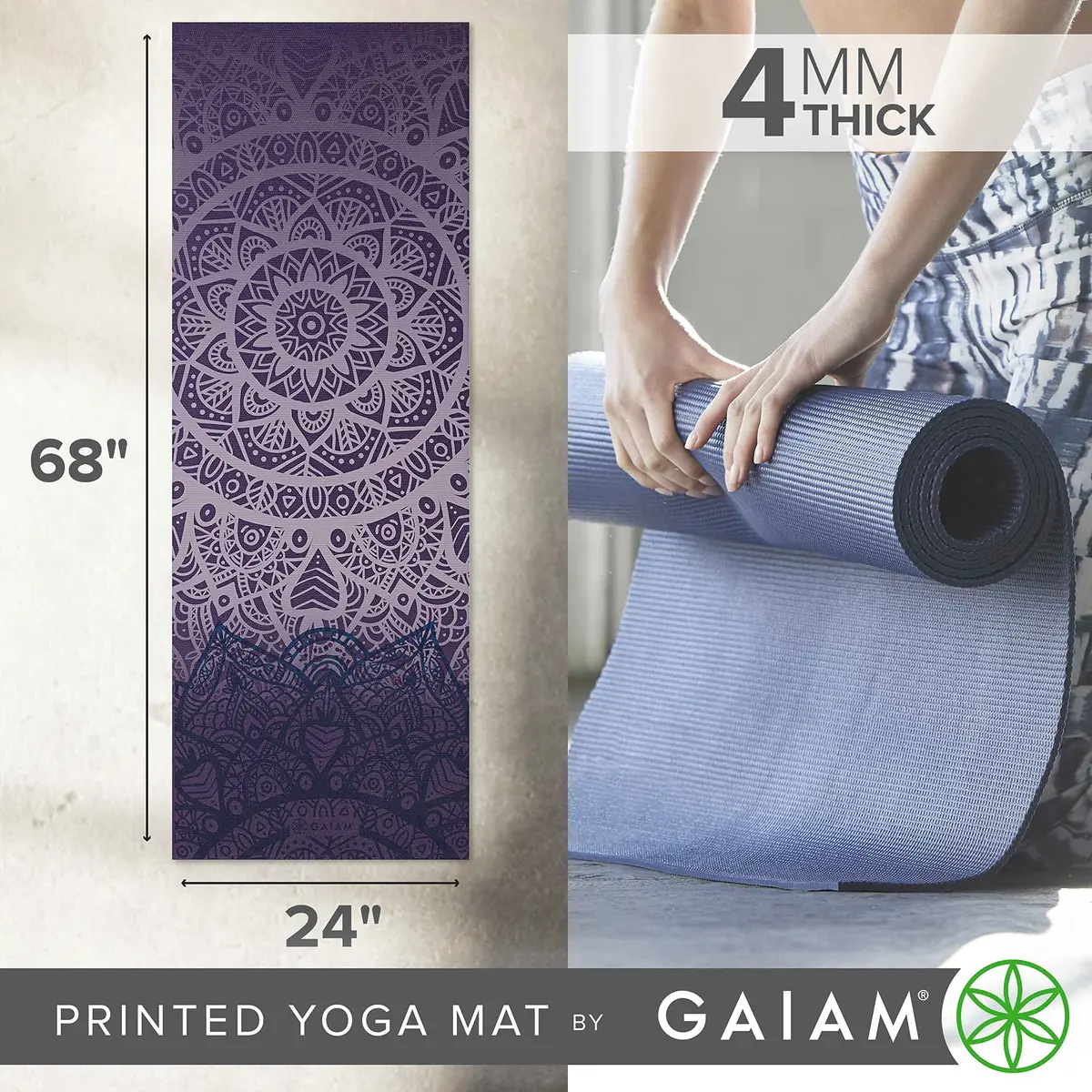 Gaiam Yoga Mat Classic Print, 4mm Non-Slip Mat (Pink Marrakesh) | Lightweight, Non-Slip, Eco-Friendly - view 3