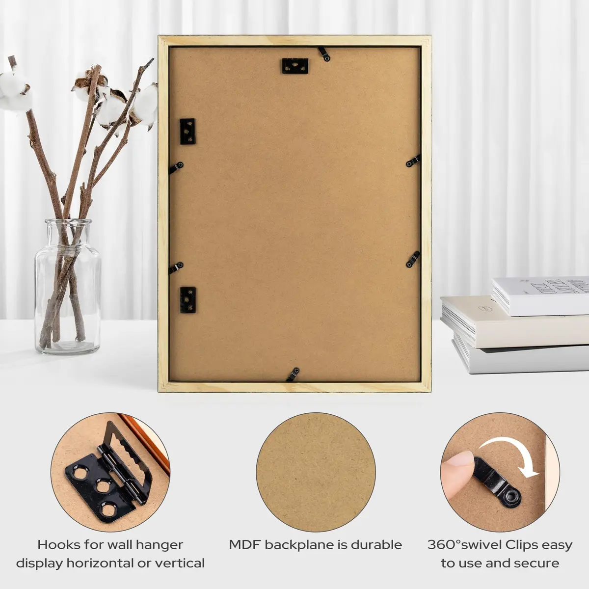 Golden State Art 12x16 Picture Frame, Solid Wood & Real Glass, Black | Classic Wall & Tabletop Decor - view 7