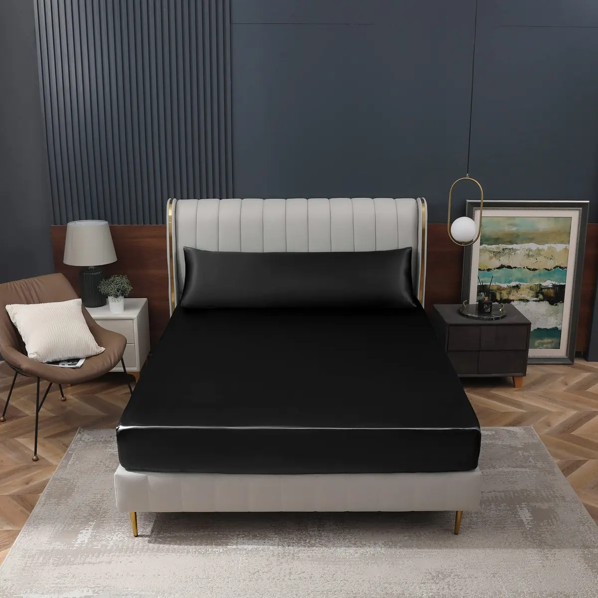 Homiest Black Satin Fitted Sheet King Deep Pocket | Silky, Luxurious, Deep Fit (70-120 chars) - view 8