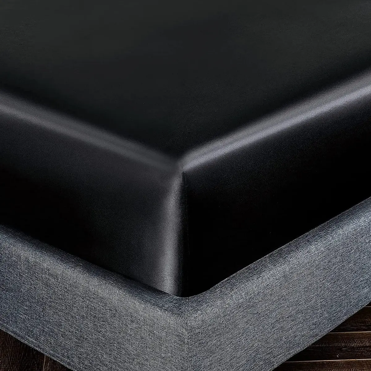 Homiest Black Satin Fitted Sheet King Deep Pocket | Silky, Luxurious, Deep Fit (70-120 chars) - view 3