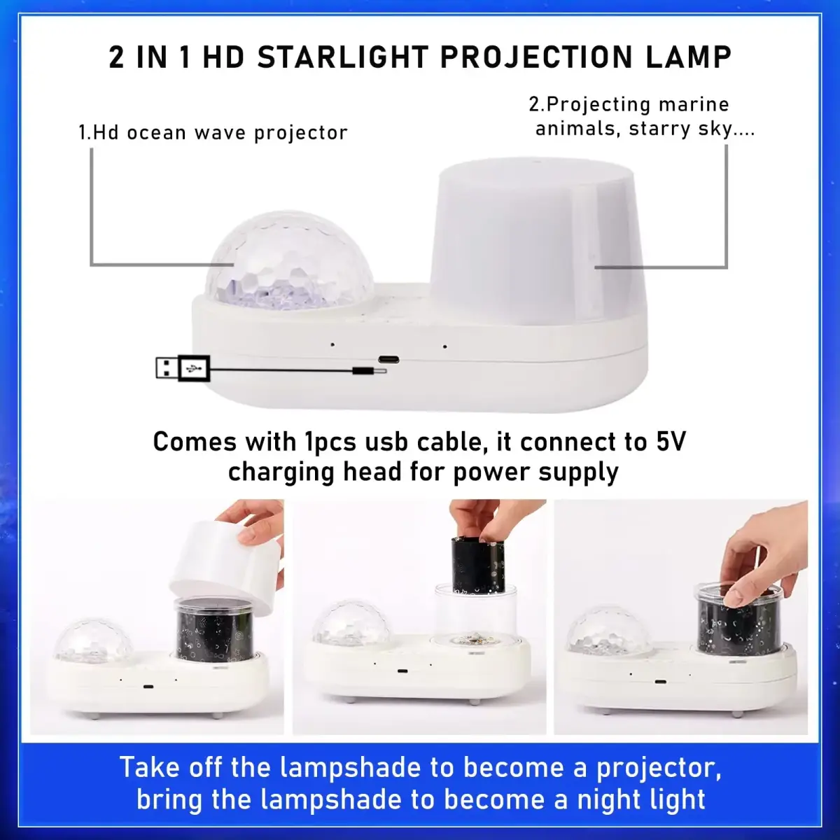 STARS LAMP Ocean Night Light Projector 20.3cm (8 inch) | Creates Relaxing Sea-Like Environment - view 6