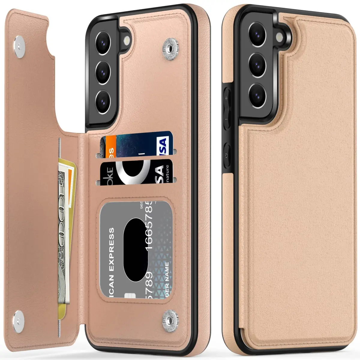 LETO Luxury Flip Folio Leather Wallet Case for Samsung Galaxy S22 Plus 6.6" (16.8cm) Light Brown | Card Slots, Kickstand, USA Import - main product image