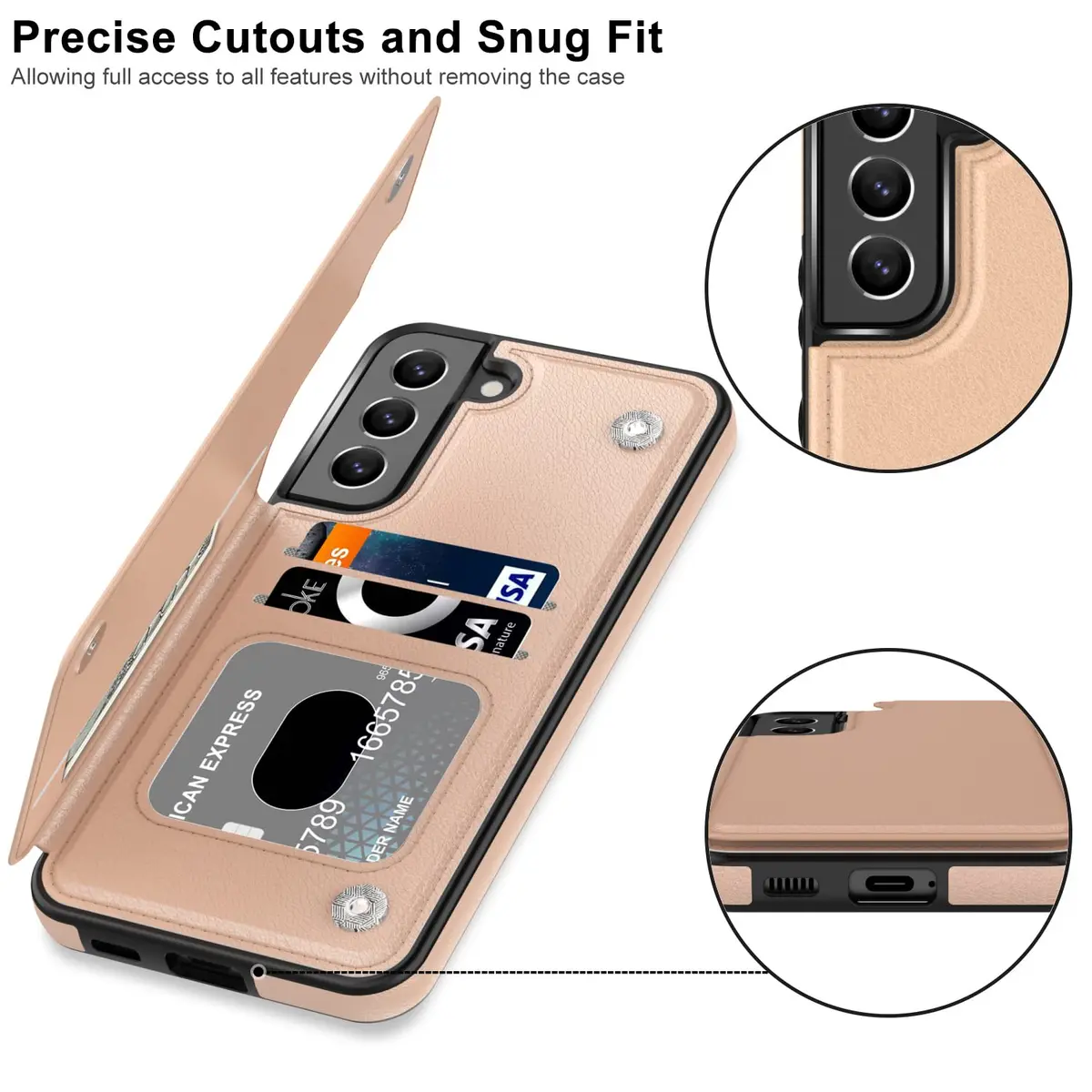LETO Luxury Flip Folio Leather Wallet Case for Samsung Galaxy S22 Plus 6.6" (16.8cm) Light Brown | Card Slots, Kickstand, USA Import - view 3