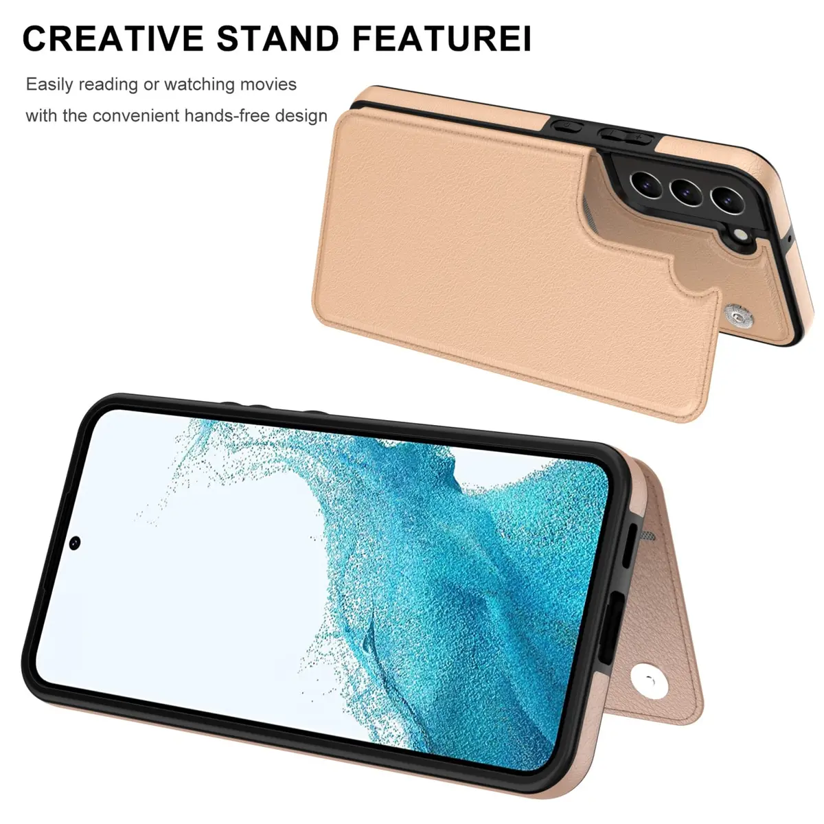 LETO Luxury Flip Folio Leather Wallet Case for Samsung Galaxy S22 Plus 6.6" (16.8cm) Light Brown | Card Slots, Kickstand, USA Import - view 4