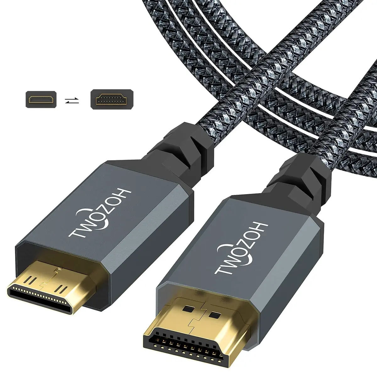 Twozoh HDMI to Mini HDMI Cable 7.5m | 4K/60Hz Support, Braided Cord for HD Camcorders & Gaming Devices - main product image