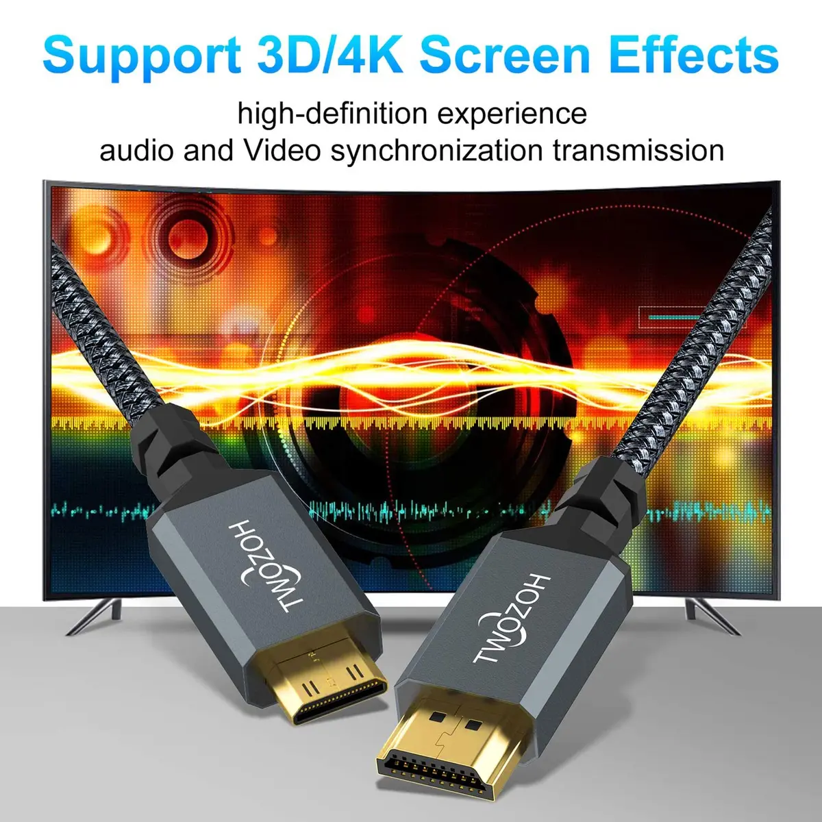 Twozoh HDMI to Mini HDMI Cable 7.5m | 4K/60Hz Support, Braided Cord for HD Camcorders & Gaming Devices - view 2