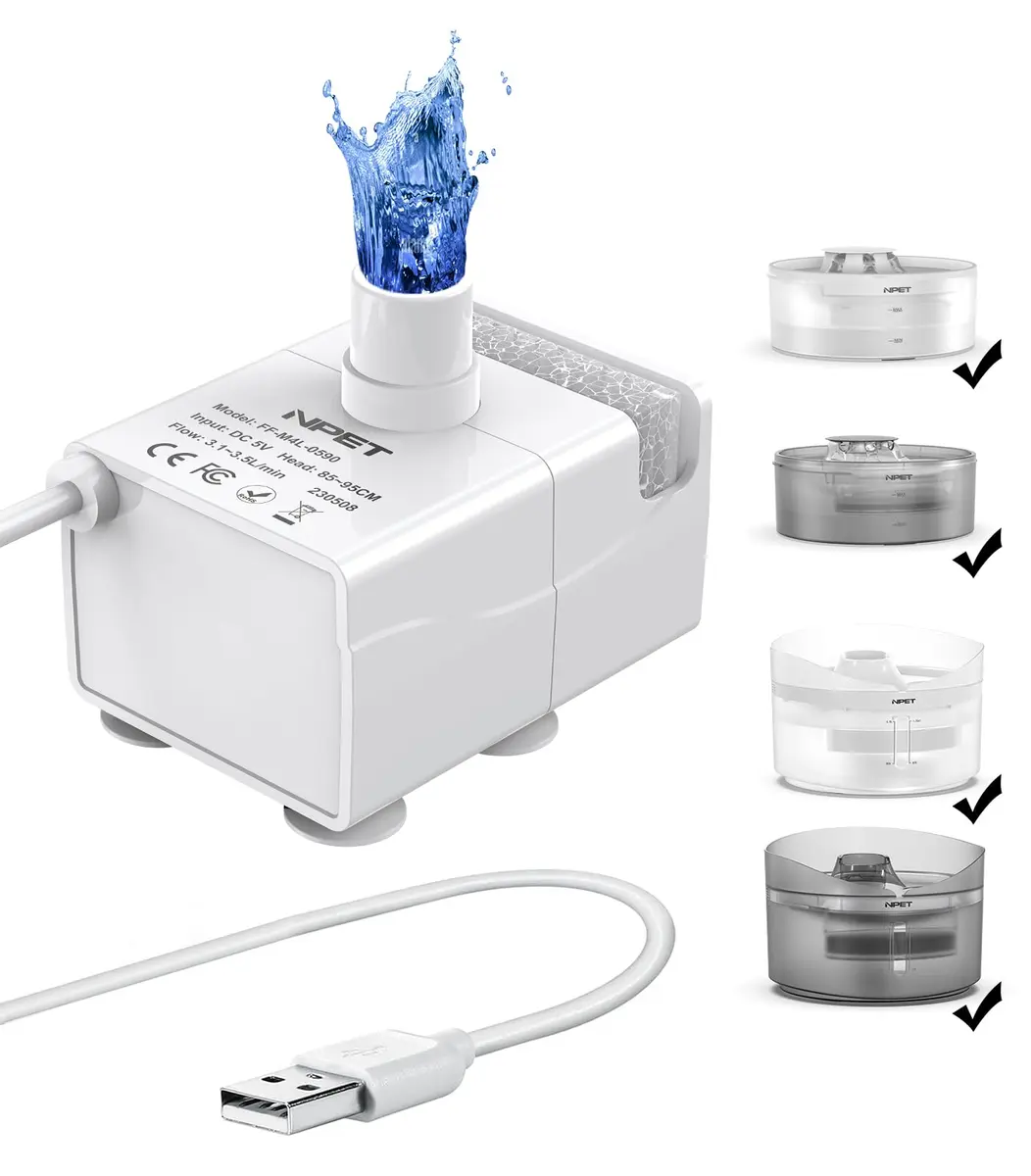 NPET DF10 Dog Water Fountain Replacement Pump | Large Capacity, BPA-Free, Ultra-Quiet, 5L - main product image