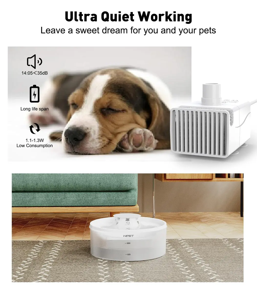 NPET DF10 Dog Water Fountain Replacement Pump | Large Capacity, BPA-Free, Ultra-Quiet, 5L - view 6