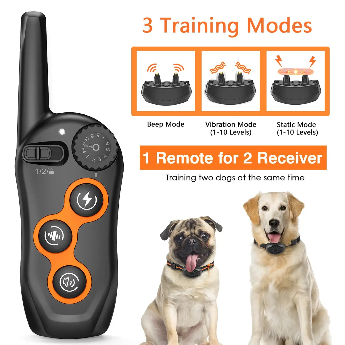 MAISOIE Dog Training Collar with Remote - 1300ft Range, IPX7 Waterproof Receiver, 3 Modes (Beep, Vibration, Static) for Small to Large Dogs - view 2