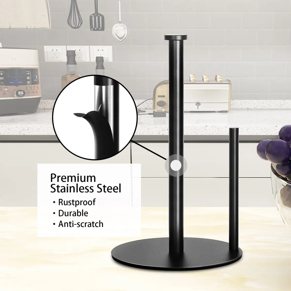OBODING Matte Black Stainless Steel Paper Towel Holder Stand | Countertop Organization for Standard & Large Rolls - view 5
