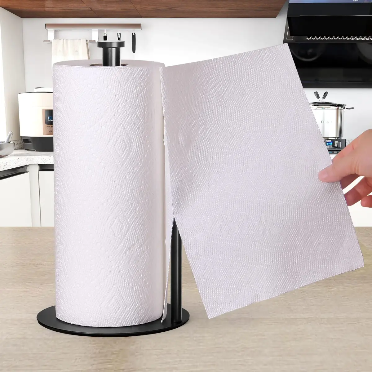 OBODING Matte Black Stainless Steel Paper Towel Holder Stand | Countertop Organization for Standard & Large Rolls - view 3
