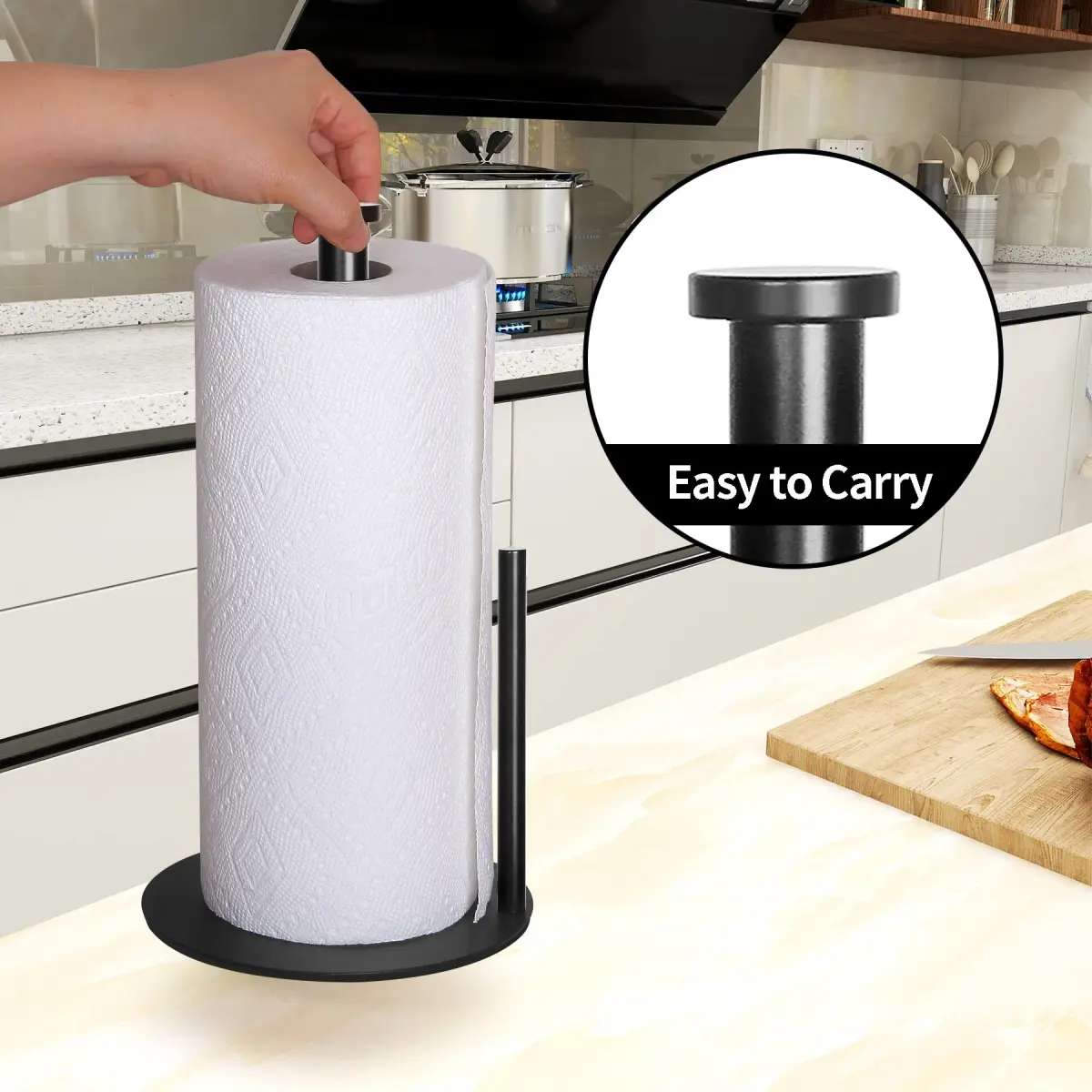 OBODING Matte Black Stainless Steel Paper Towel Holder Stand | Countertop Organization for Standard & Large Rolls - view 4