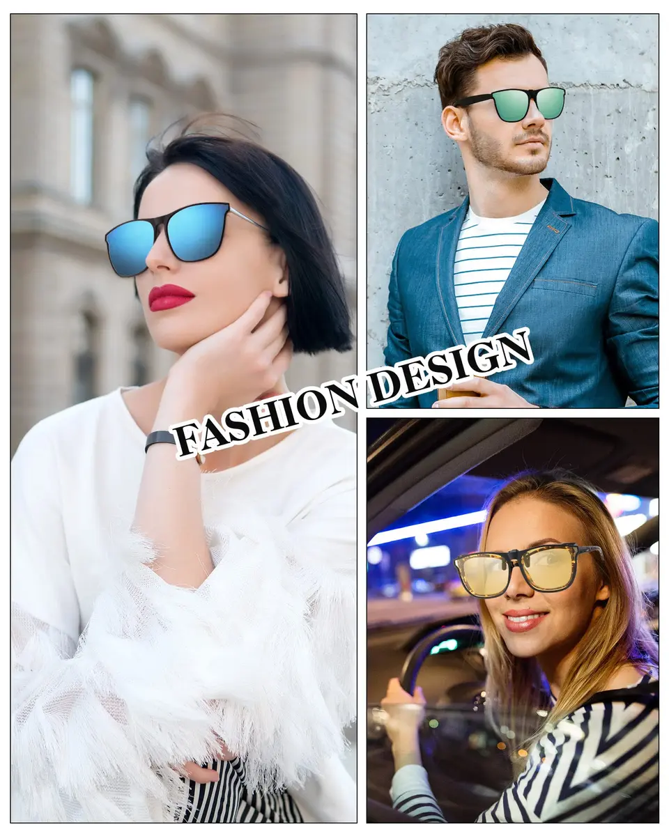 Frienda Oversize Clip-on Sunglasses 3 Pcs | Blue Green, Yellow Green, Yellow | Large, Flip Design - view 6