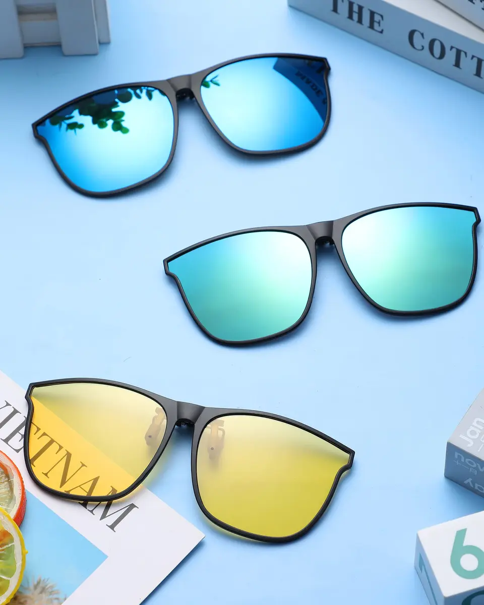 Frienda Oversize Clip-on Sunglasses 3 Pcs | Blue Green, Yellow Green, Yellow | Large, Flip Design - view 7