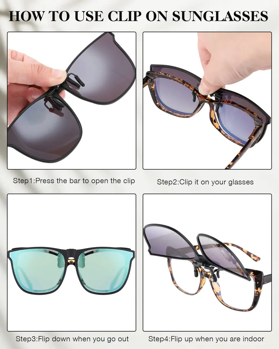 Frienda Oversize Clip-on Sunglasses 3 Pcs | Blue Green, Yellow Green, Yellow | Large, Flip Design - view 4