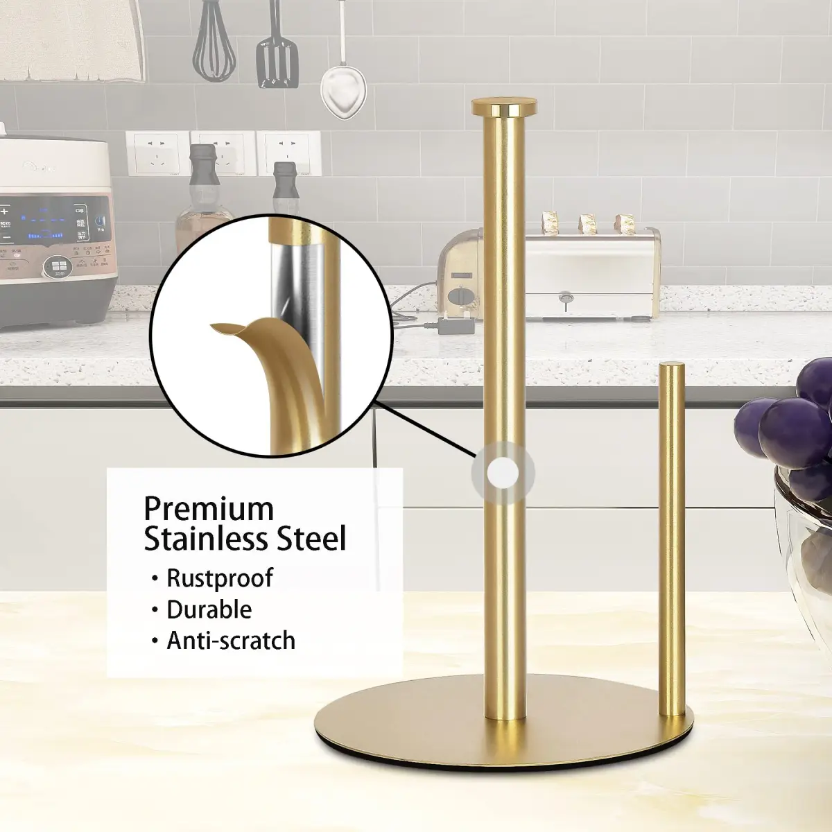 OBODING Gold Countertop Paper Towel Holder, Stainless Steel, Modern Kitchen and Bathroom Organization | Rust-Proof Design - view 5