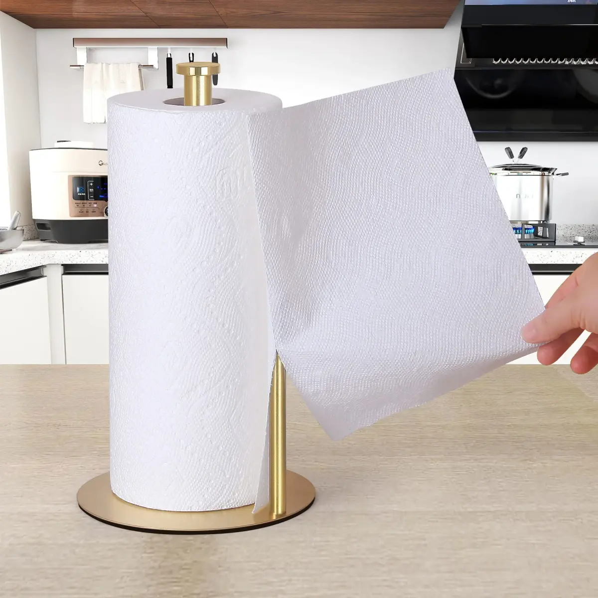 OBODING Gold Countertop Paper Towel Holder, Stainless Steel, Modern Kitchen and Bathroom Organization | Rust-Proof Design - view 3